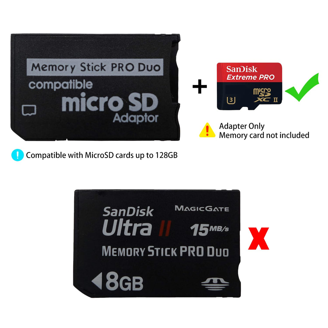 PSP Memory Stick Adapter, Micro SD to Memory Stick PRO Duo MagicGate Card for Sony PlayStation Portable, Camera, Handycam