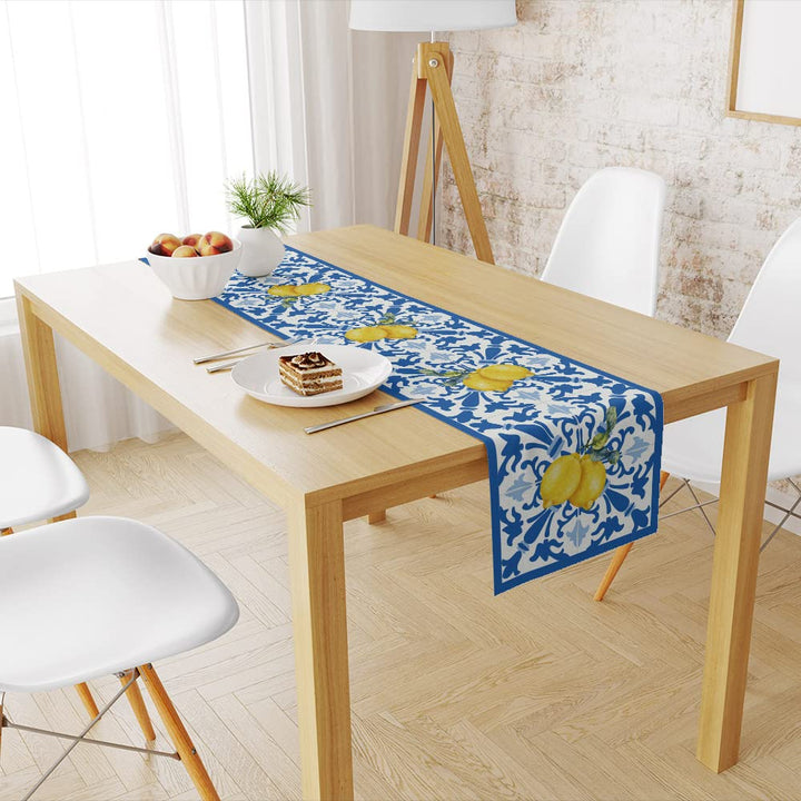 Italy Blue Tiles Runner Decorative, Italian Lemons Summer Table Runner Decorations for Dining Room Kitchen Dresser Decor for Party Holiday, Housewarming Gifts for Women Couple New Home, 13X72 Inches
