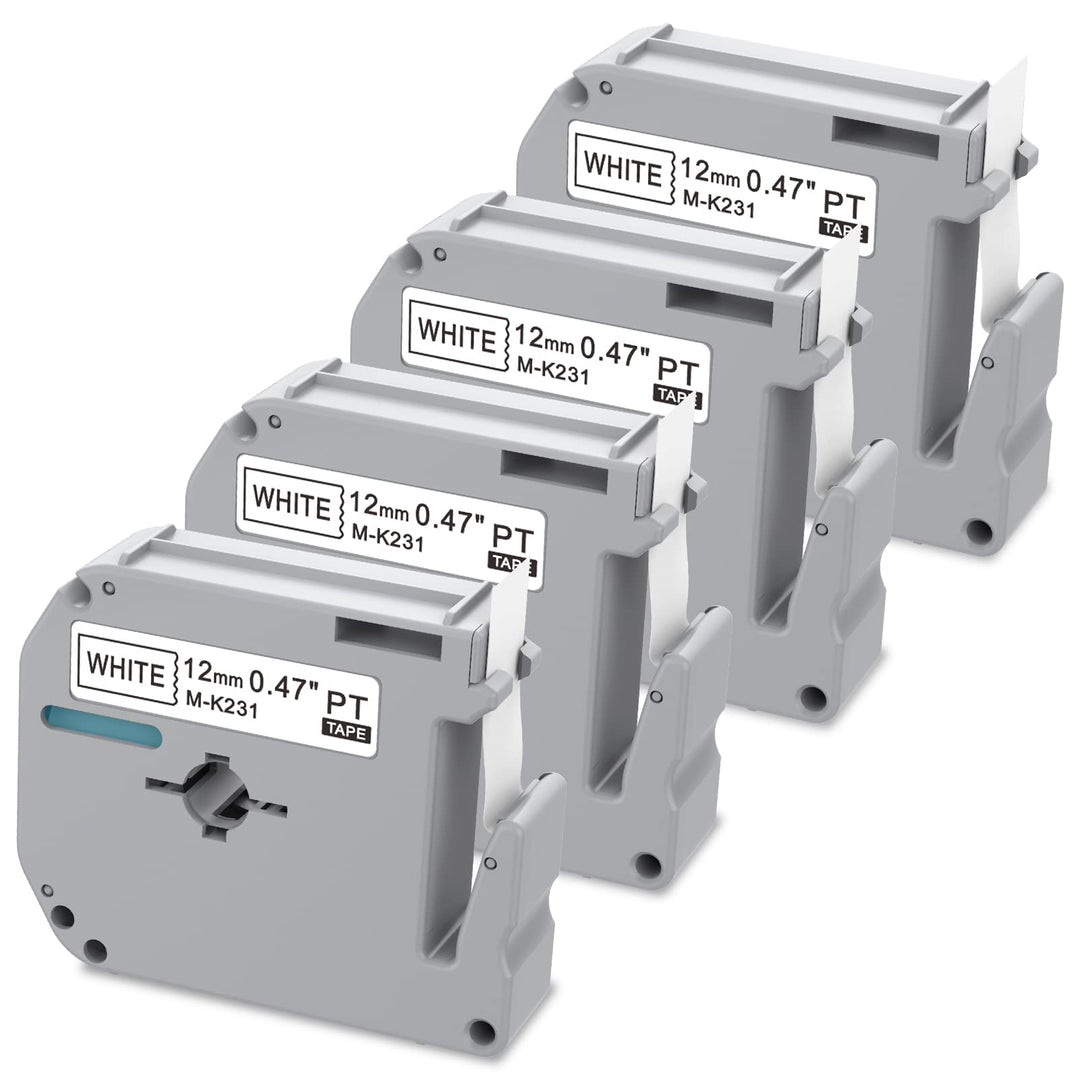 4 X Label Tape Replacement for Brother Label Maker Tape M-K231, Compatible with Brother M Tape, M-k231s Tape 12mm 0.47 White for PT-M95 PT-90 PT-70 PT-65 PT-85 45 Label Maker