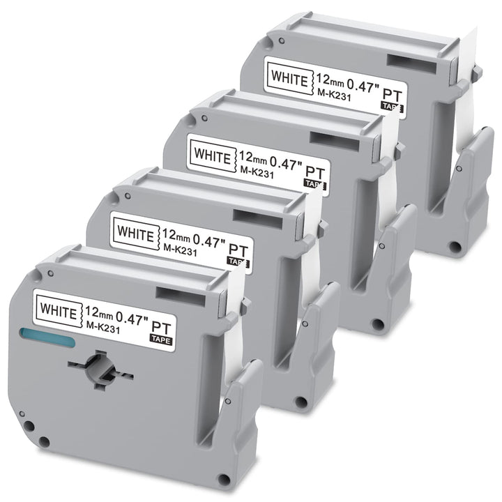 4 X Label Tape Replacement for Brother Label Maker Tape M-K231, Compatible with Brother M Tape, M-k231s Tape 12mm 0.47 White for PT-M95 PT-90 PT-70 PT-65 PT-85 45 Label Maker