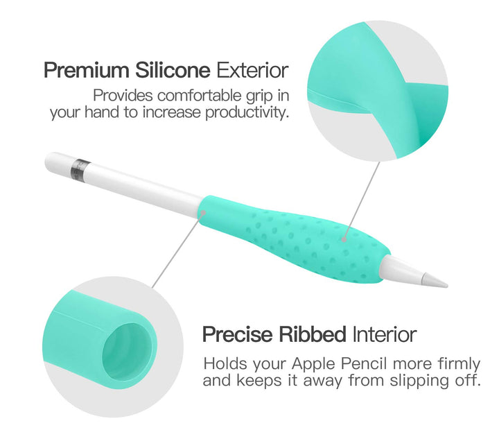 [2 Pack] Silicone Grip Holder Ergo Protective Sleeve Cover Case Accessories Compatible with Apple Pencil 1st / 2nd Generation, White &amp; Gem Green