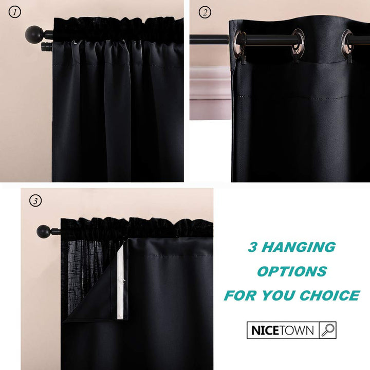 Blackout Curtain Liner for 29-42 Wide Drapes - Thermal Insulated Rod Pocket Window Curtain Liners, Hooks Included (Set of 2 Panels, Each is 27 Wide, Black)