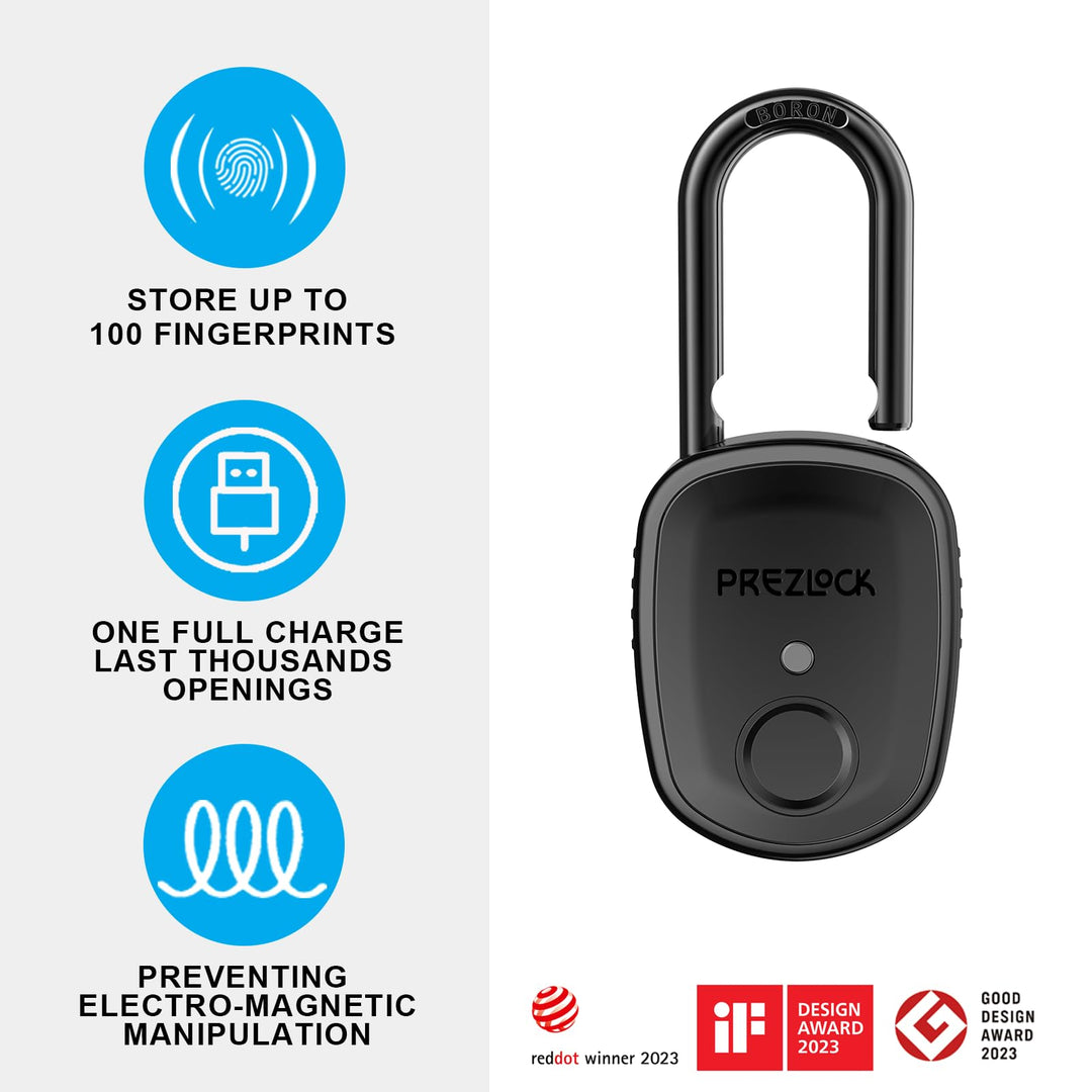 Fingerprint Padlock with Key Backup, 2keys, Prezlock, Smart Padlock with Keyless Biometric, Suitable for Outdoor and Heavy Duty, IP65 Waterproof.