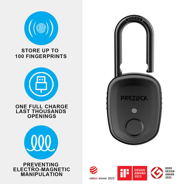 Fingerprint Padlock with Key Backup, 2keys, Prezlock, Smart Padlock with Keyless Biometric, Suitable for Outdoor and Heavy Duty, IP65 Waterproof.