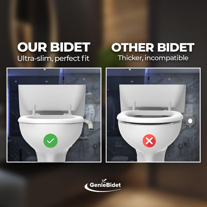 Bidet Attachment for Toilet - Ultra-Slim Left Handed Hygienic Bidet Attachment For Existing Toilets - Bidet Toilet Seat Attachment with Pressure Controls - Travel Bidet Included