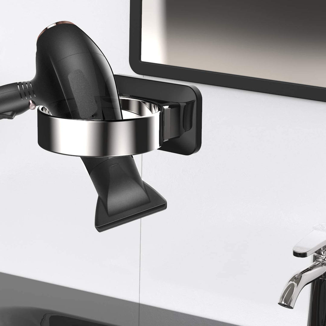 Hair Dryer Holder Wall Mounted Organizer Spiral Blow Dryer Holder Stand Rack Aluminum Bathroom Shelf Storage Bathroom Accessory Wall Shelf (Golden)
