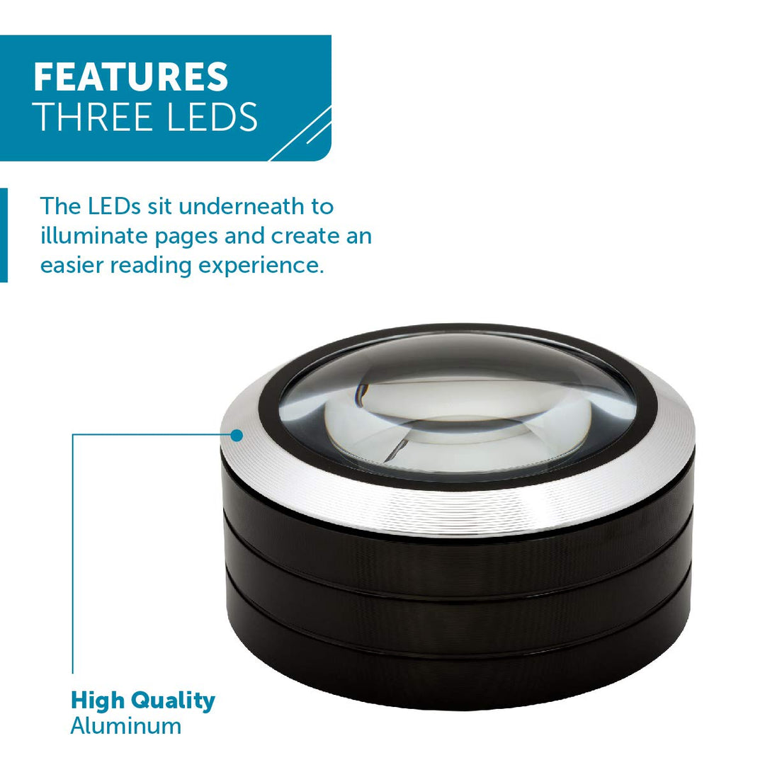WITHit Lighted Dome Magnifier - Aluminum 3 LED Lighted 