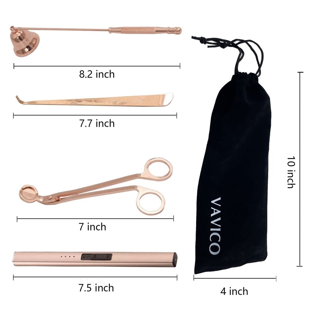 Candle Wick Trimmer Snuffer Arc Lighter Set Candle Care Kit Electric Plasma USB Rechargeable Long Windproof Lighter Candlesnuffer Candles Wicks Dipper (Rose Gold)