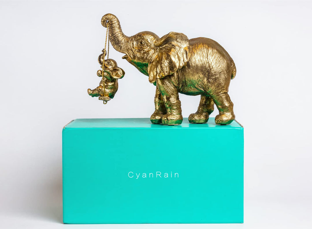 CyanRain Elephant Statue, Gifts for Mom, Mom Gifts: Elephant Brings Good Luck, Health, Strength and Recall Wonderful Memories with Parents