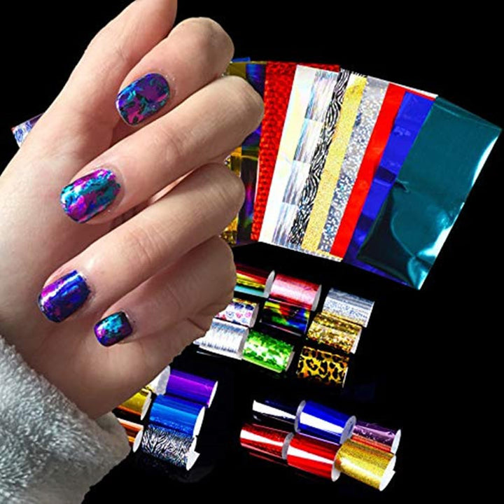 ®Starry Sky Stars Nail Art Stickers Tips Wraps Foil Transfer Adhesive Glitters Acrylic DIY Decoration (24PCS 24 Colors)(4cm*100cm)