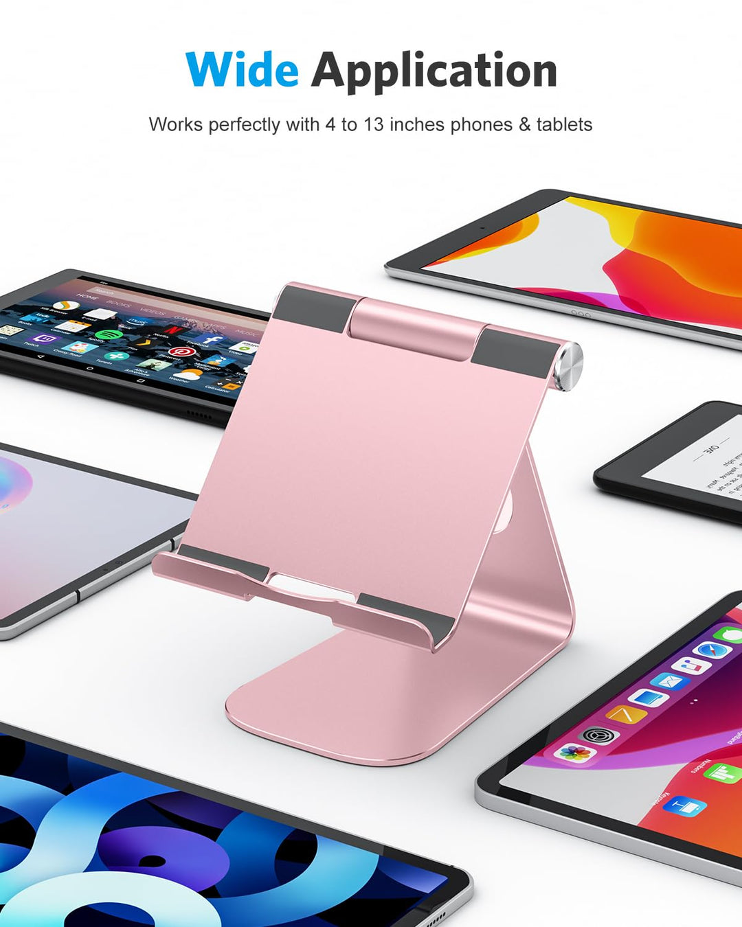 Tablet Stand Holder Adjustable, T1 Desktop Aluminum Tablet Dock Cradle Compatible with iPad Air/Mini, iPad 10.2/9.7, iPad Pro 11/12.9, Samsung Tab and More, Rose Gold