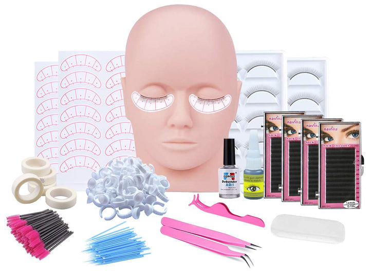 Lash Eyelash Extension Kit, Eyelash Extension Supplies With Mannequin Head For Beginners Eyelashes Extensions Practice Kit Lip Makeup Eyelash Grafting Training Tool Kit with Individual Lashes Glue