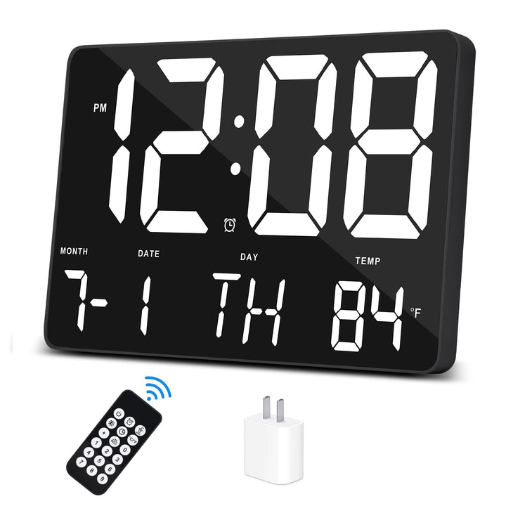 Amgico Digital Alarm Clock with Snooze, Temperature, Auto Dimming, 11.5 Large Display Calendar, Desk/Wall Clock for Bedroom, Living Room, Office, Home, Classroom, Kids, Elderly - White