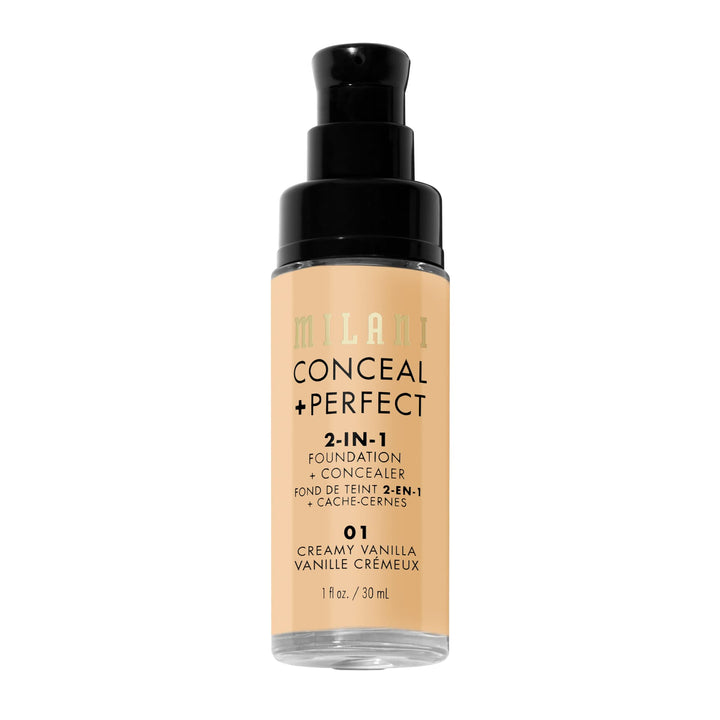 Milani Conceal + Perfect 2-in-1 Foundation + Concealer - Creamy Vanilla (1 Fl. Oz.) Cruelty-Free Liquid Foundation - Cover Under-Eye Circles, Blemishes & Skin Discoloration for a Flawless Complexion