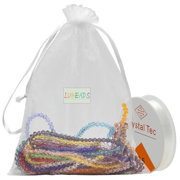 Glass Beads for Jewelry Making, 4MM Bicone Bead, 15 Colors Total 1425 Pcs Faceted Crystal Beads with Elastic Strings for DIY Jewelry Making Beading Necklace Earrings Rings LUBEADS