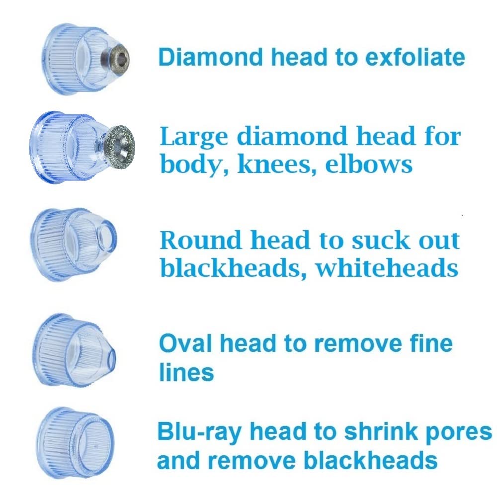 Microdermabrasion Machine - Premium Diamond Microdermabrasion Device for Flawless Glowing Skin - 2 Diamond Tips - 5 Heads (White)