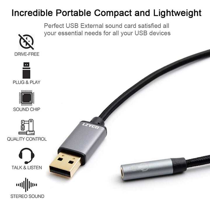 USB-A to 3.5mm Female Headset Adapter,USB to Audio Jack Adapter,Support USB to TRRS 3.5 aux Port Headset for Headphone, Mac, PS4, PC, Laptop, Desktops and More(4ft ,Grey