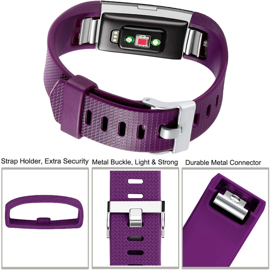 Bands Replacement Compatible with Fitbit Charge 2 for Women Men Small, 3 Pack Sports Watch Band Strap Wristband Compatible with Fitbit Charge2 HR Fitness Tracker, Black, Plum, Gray