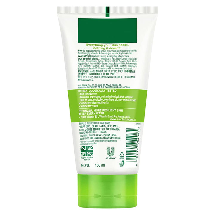 Simple Kind To Skin Moisturising Facial Wash 150 ml for normal to dry skin | 100% soap-free gentle cleanser for women &amp; men