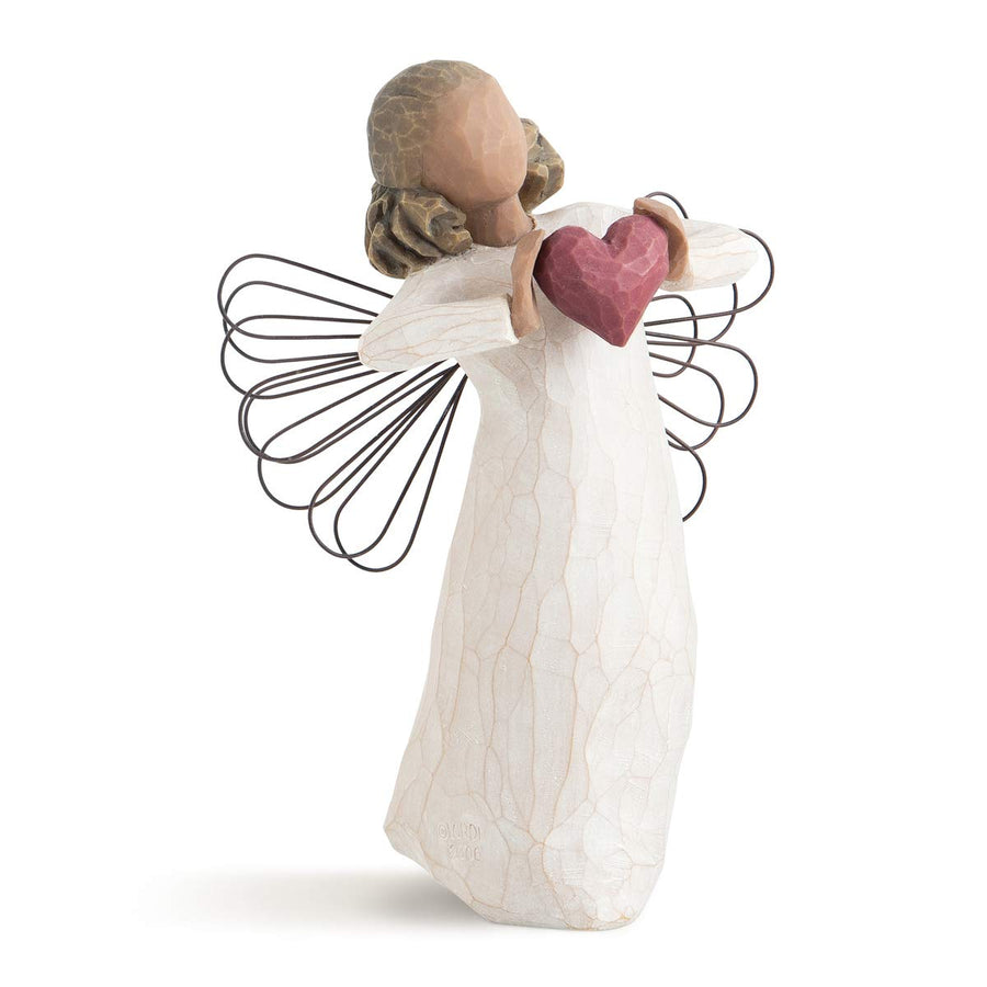 with Love Angel, You are Loved, Figure Holding Out Red Heart, Gift for Wedding, Anniversary or Valentine’s Day, Sculpted Hand-Painted Darker-Skin Figure