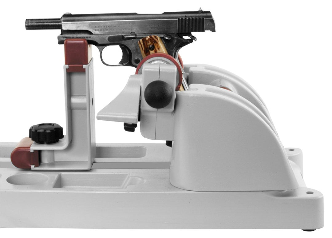 Best Gun Vise with Secure Adjustable Cradle, Storage Compartments for Cleaning, Gunsmithing and Firearm Maintenance, Red/Grey