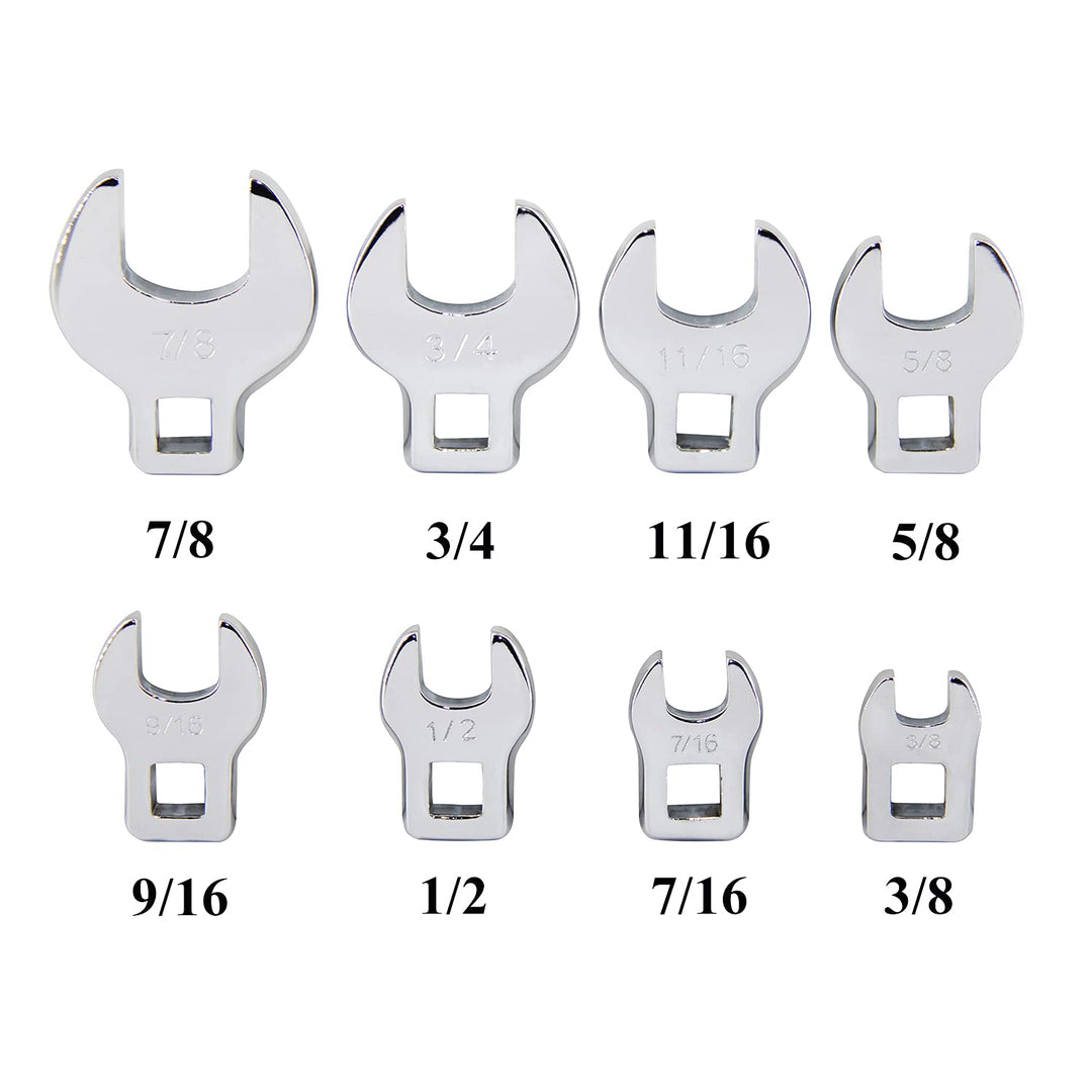 3/8” Drive Crowfoot Wrench Set, Crows Foot and Wrench, SAE Size 3/8 7/16 1/2 9/16 5/8 11/16 3/4 7/8 with Ratchet Handle