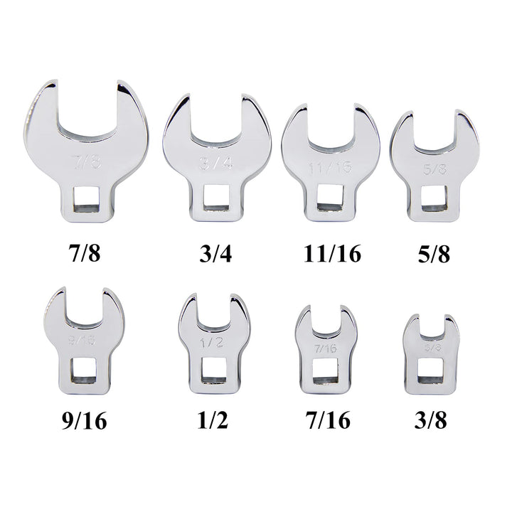 3/8” Drive Crowfoot Wrench Set, Crows Foot and Wrench, SAE Size 3/8 7/16 1/2 9/16 5/8 11/16 3/4 7/8 with Ratchet Handle