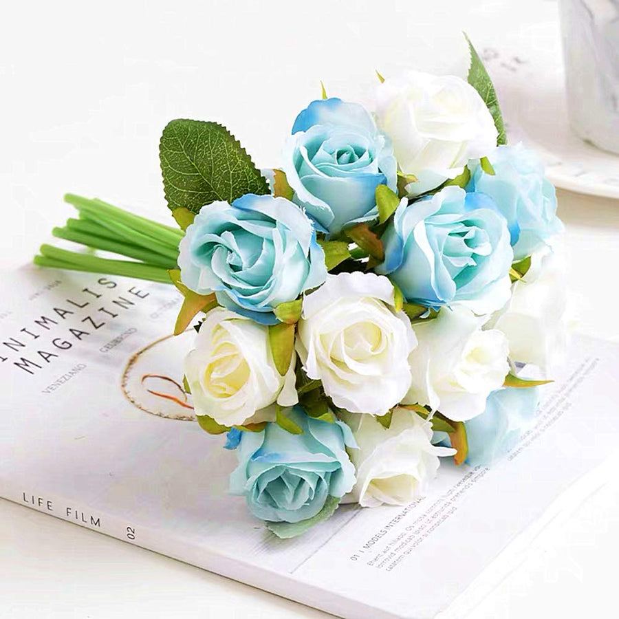 Artificial Roses Flowers 12 Heads Arrangement Silk Bouquet for Home Office Parties Bridal and Wedding Decoration (Orange)