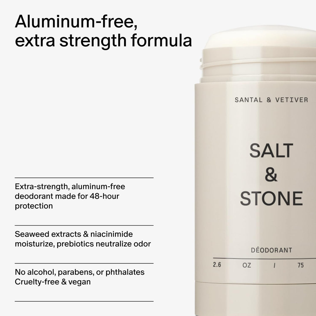 SALT & STONE Natural Deodorant - Santal | Extra Strength Natural Deodorant for Women & Men | Aluminum Free with Probiotics, Seaweed Extracts & Shea Butter (2.6 oz)