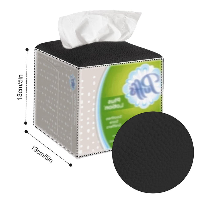 Tissue Box Cover Square, Modern PU Leather Tissue Box Holder Cube Tissues Dispenser Case Decorative Holder/Organizer for Bathroom Vanity Countertop, Bedroom, Car, Dresser, Office 5X5X5 - Black