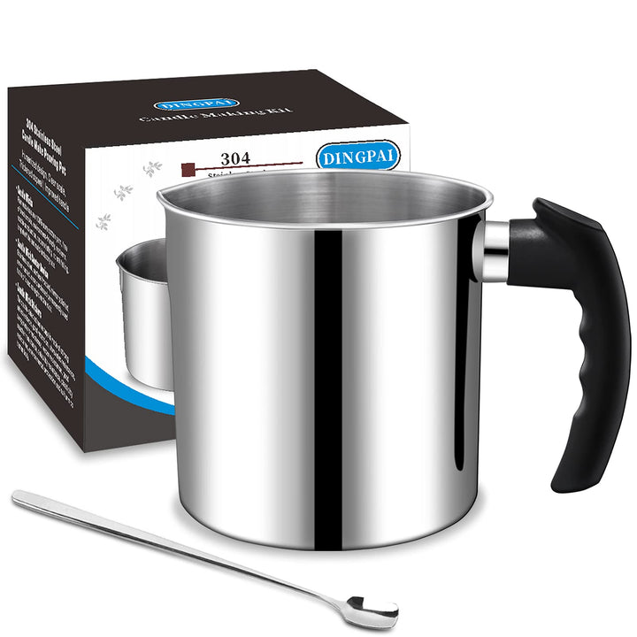 Candle Making Pouring Pot, 44oz Double Boiler Wax Melting Pot, 1pc Spoon, 304 Stainless Steel Candle Making Pitcher, Silver Color with Heat-Resistant Handle and Dripless Pouring Spout Design