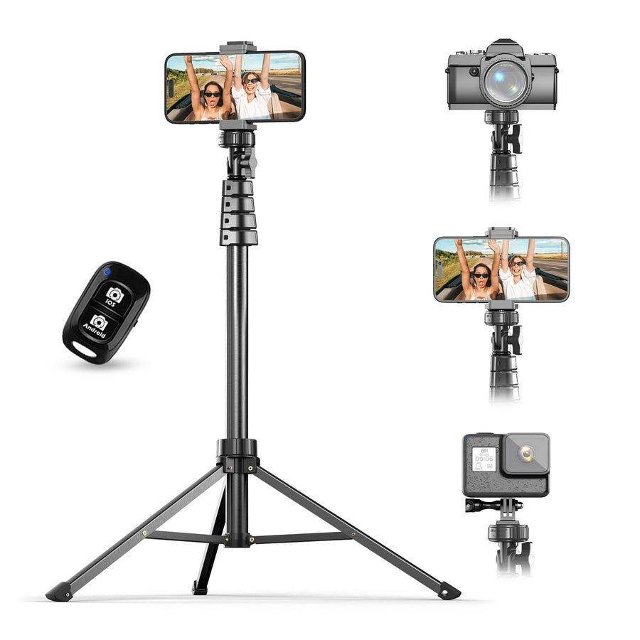 67 Phone Tripod & Selfie Stick, Camera Tripod Stand with Wireless Remote and Phone Holder,Compatible with iPhone Android Phone, Perfect for Selfies/Video Recording/Live Streaming Black
