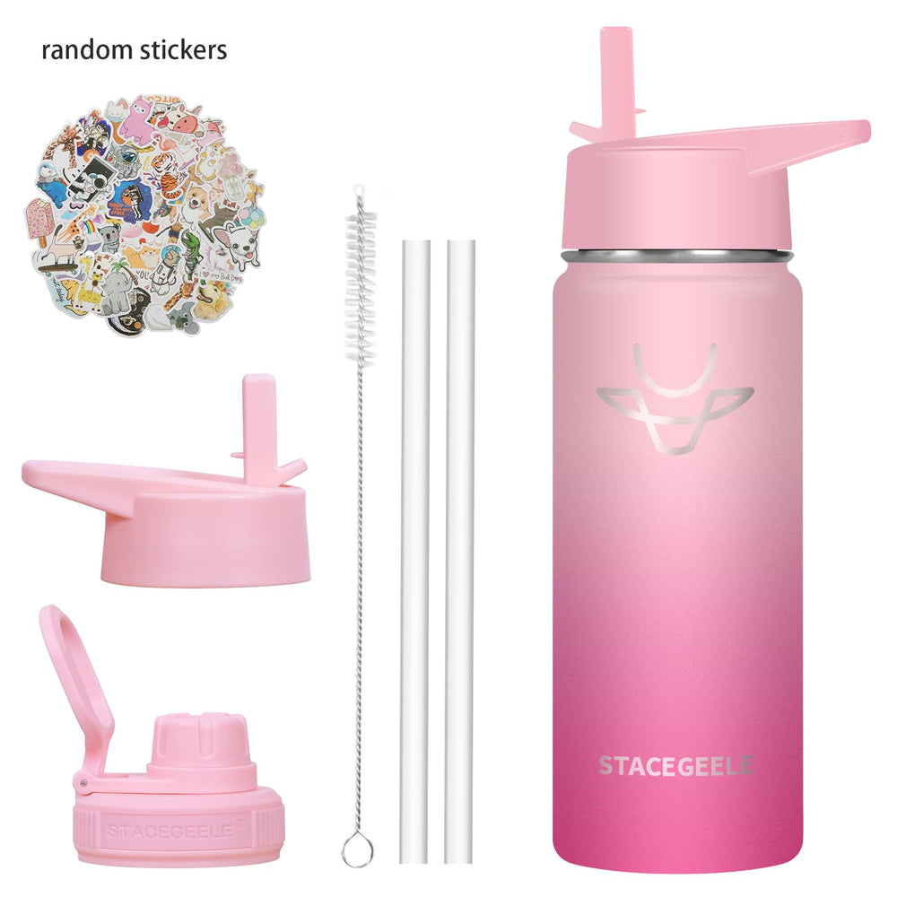 Insulated Vacuum Water Bottle for Kids with Straw Lid Stainless Steel Flask Thermos for Boys and Girls Leak Proof Lightweight Eco Friendly 18oz(550ml),Sweat Peach