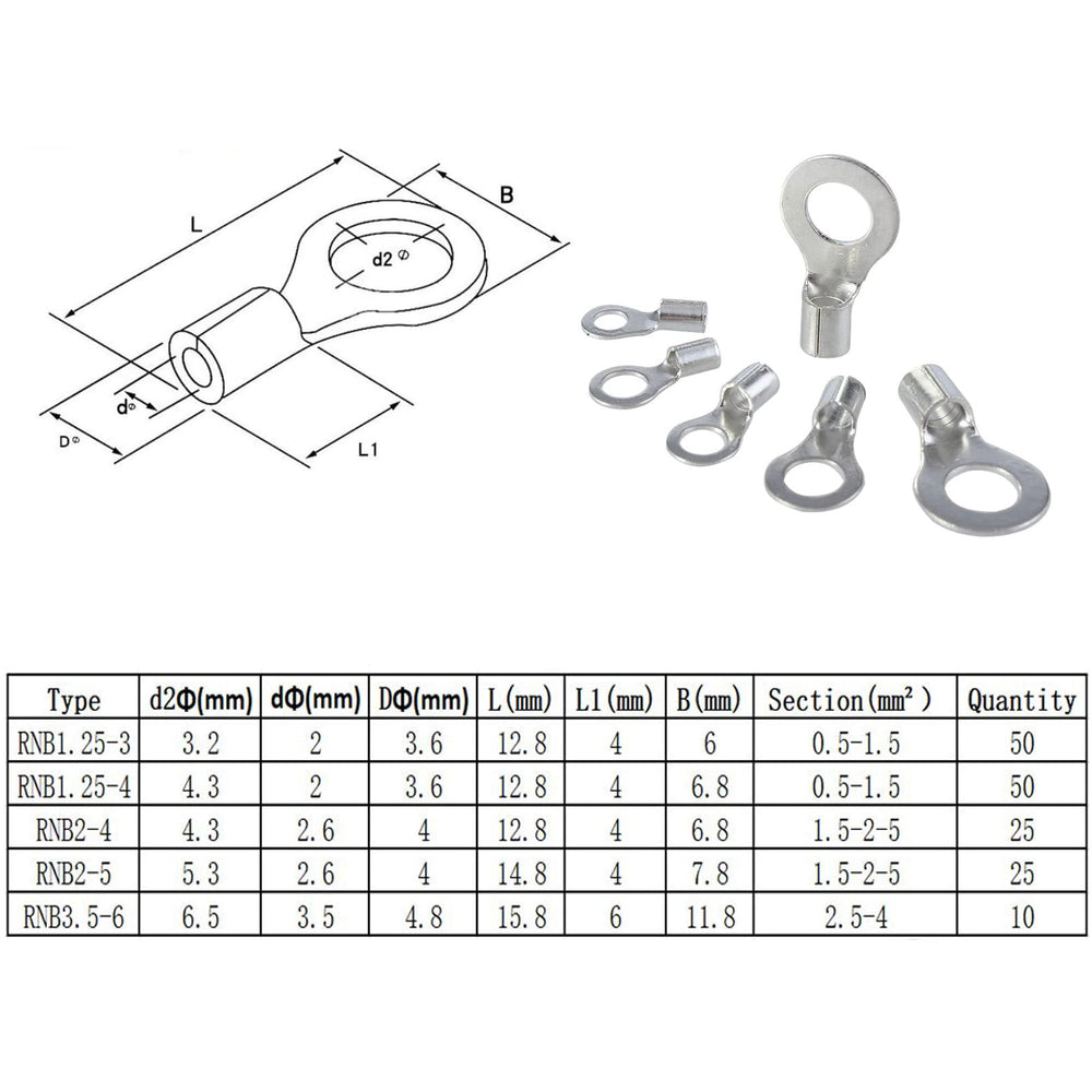320Pcs Crimp Terminal Non-Insulated Ring Fork U-Type Connector Kit AWG 22-16 16-14 14-12 Tin-Plated Wire Lugs Battery Cable Terminals