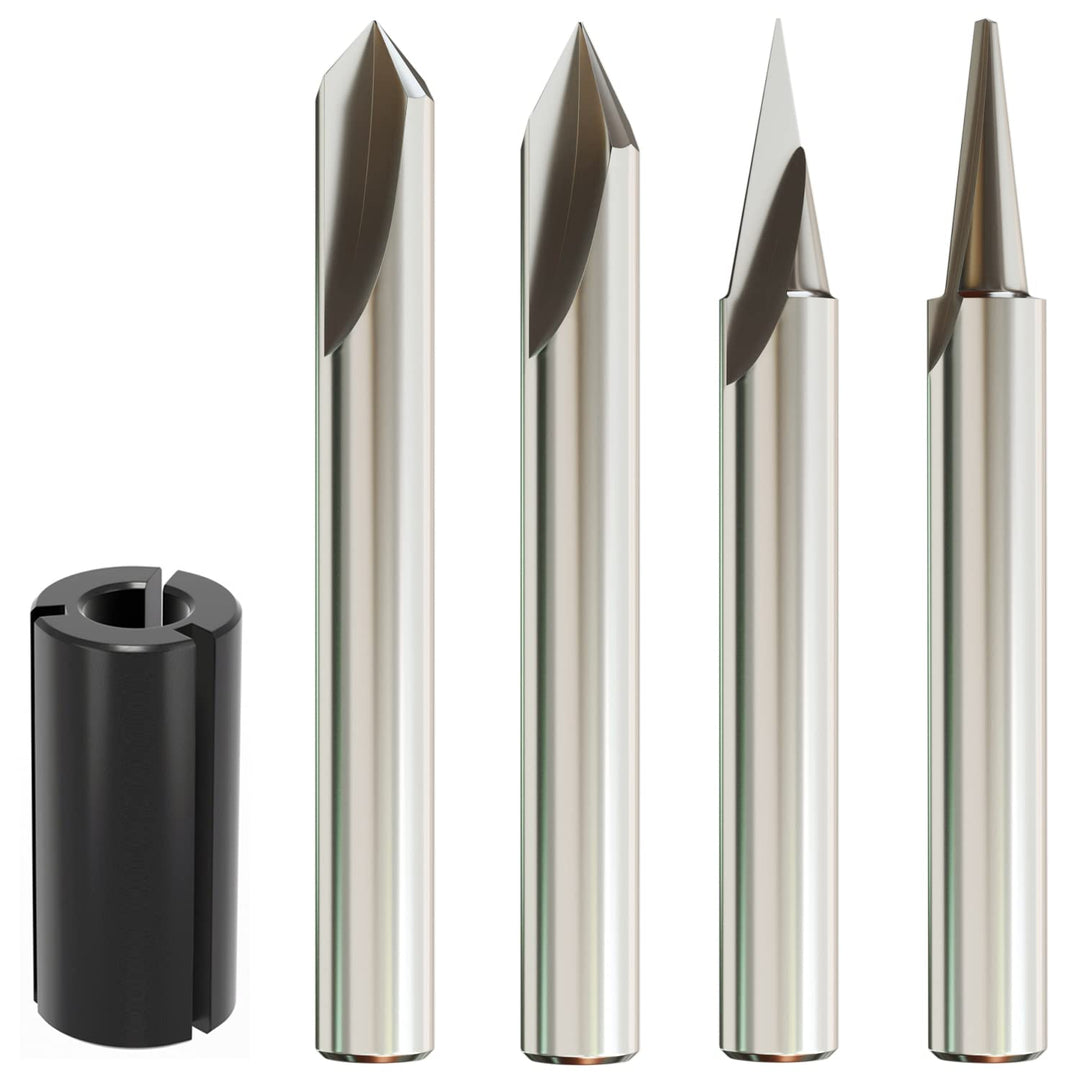 Engraving Bit 15, 20, 60, 90 Degree CNC Wood Carving Router Bit Set Marking Conical Engraving Router Tool , 2 Flutes Tungsten Steel Straight CNC V-bit 1/4 Inch Shank