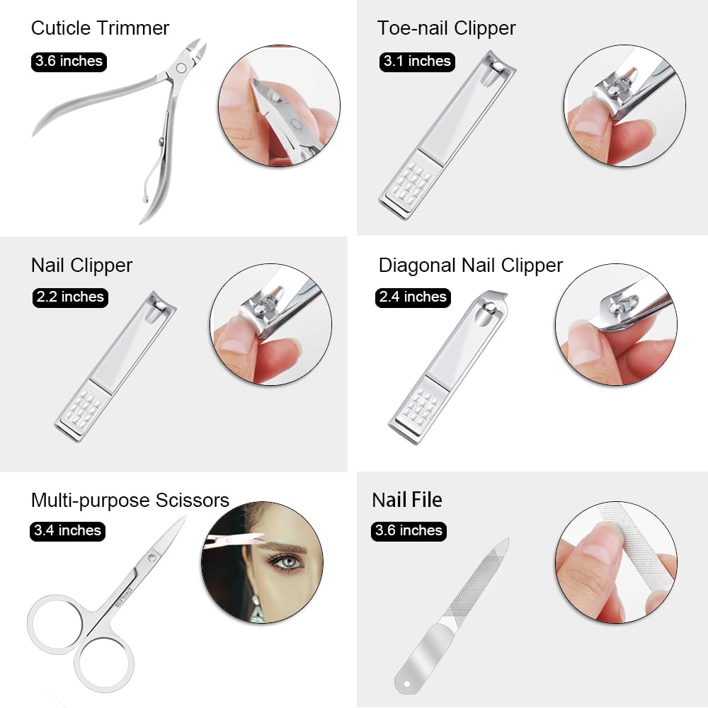 Manicure, Pedicure Kit, Nail Clippers Set of 12Pcs, Professional Grooming Kit, Nail Tools with Luxurious Travel Case