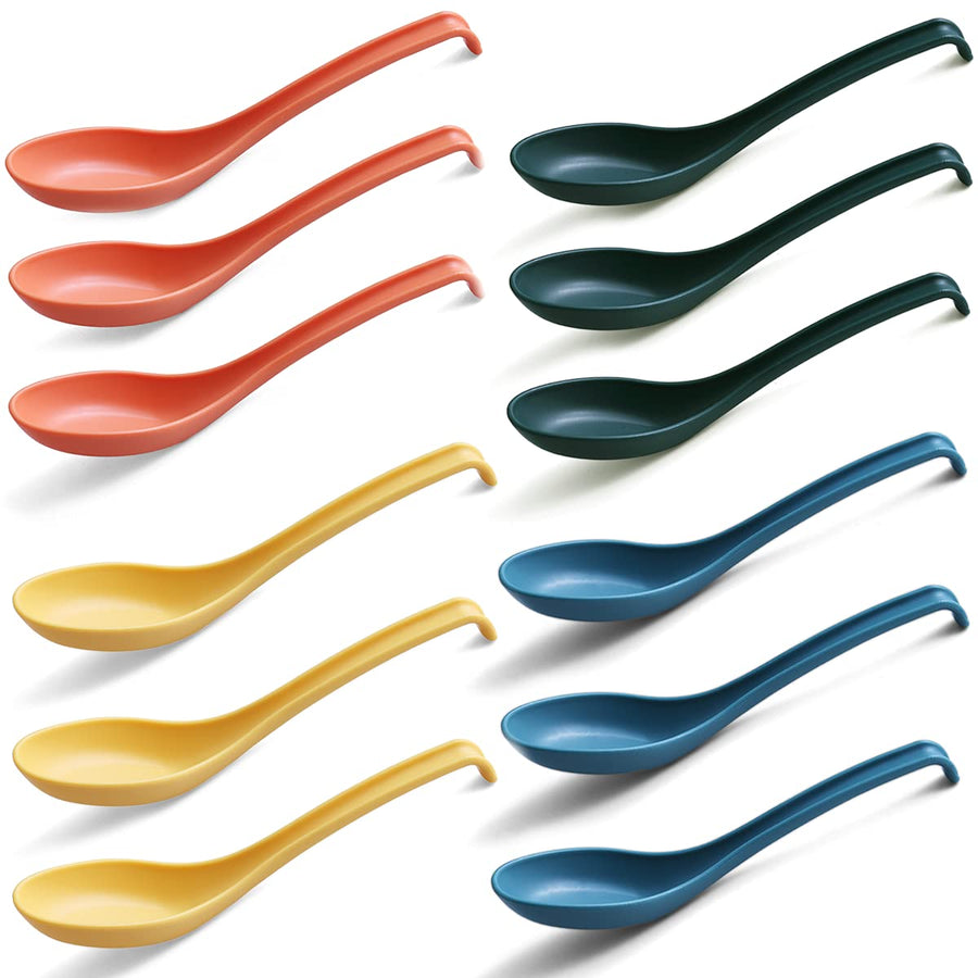 Soup Spoon, ECO Friendly Dinner Spoon,Made of Food Grade PP, BPA Free,Easy Clean,Dishwasher Safe Set of 12(Mix Color)
