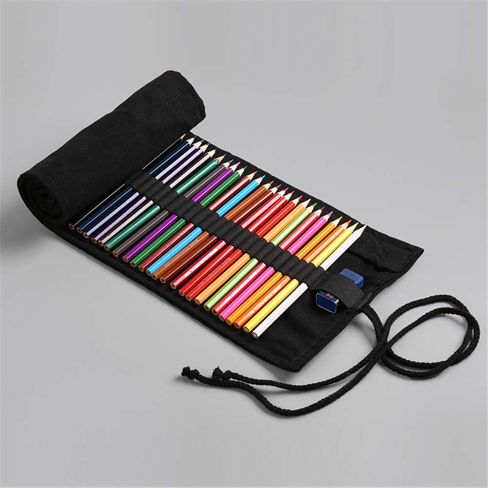 36/48/72 Slots Colored Pencil Wrap Pencils Roll Holder Coloring Pencils Organizer Holder Colored Pen Paint Brush Storage Pouch Portable for Artist Student (Black, 36 Slots)