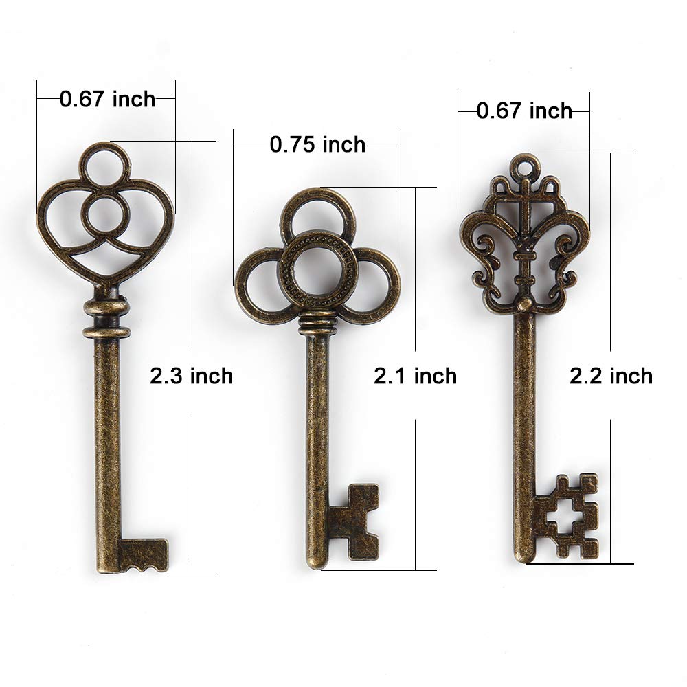 Mixed Set of 30 Large Skeleton Keys with Antique Style Bronze Brass Skeleton Castle Dungeon Pirate Keys for Birthday Party Favors, Mini Treasure Toy Gifts, Medieval Middle Ages Theme
