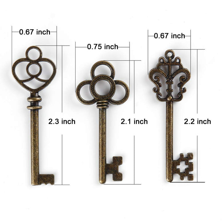 Mixed Set of 30 Large Skeleton Keys with Antique Style Bronze Brass Skeleton Castle Dungeon Pirate Keys for Birthday Party Favors, Mini Treasure Toy Gifts, Medieval Middle Ages Theme