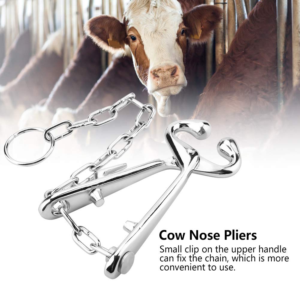 Cow Nose Pliers Stainless Steel Cattle Nose Ring Pliers Bovine Clip with Chain Pulling Tool for Farm Ranch Veterinary