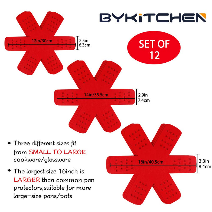 Pan Pot Protectors, Larger &amp; Thicker Pan Protector with Stars, Set of 12 and 3 Different Sizes, Red Pot Divider Pads for Protecting and Separating Your Cookware