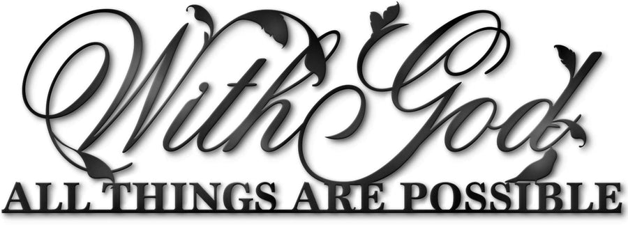 With God All Things Are Possible Sign Metal Wall Decor, 18X12 Inch Religious Scripture Black Christian Bible Verses Everthing Is Possible with God Bibical Wall Hanging Decoration