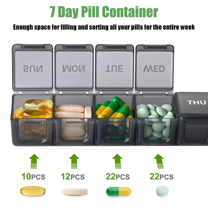 2 Pack Weekly Pill Organizer, Large 7 Day Pill Case, Daily Vitamin Case Medicine Box, AM/PM Pill Containers for Medicine Supplements Fish Oil(White & Black)