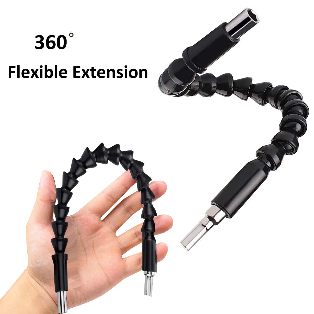 Impact Grade Sockets Adapter Driver Extension Set: 3Pcs 1/4 3/8 1/2 Hex Shank Drill Nut Driver Bit,105 Degree Right Angle Screwdriver Attachment,Flexible Shaft Extension Bit,Magnetic Bit Holder Set