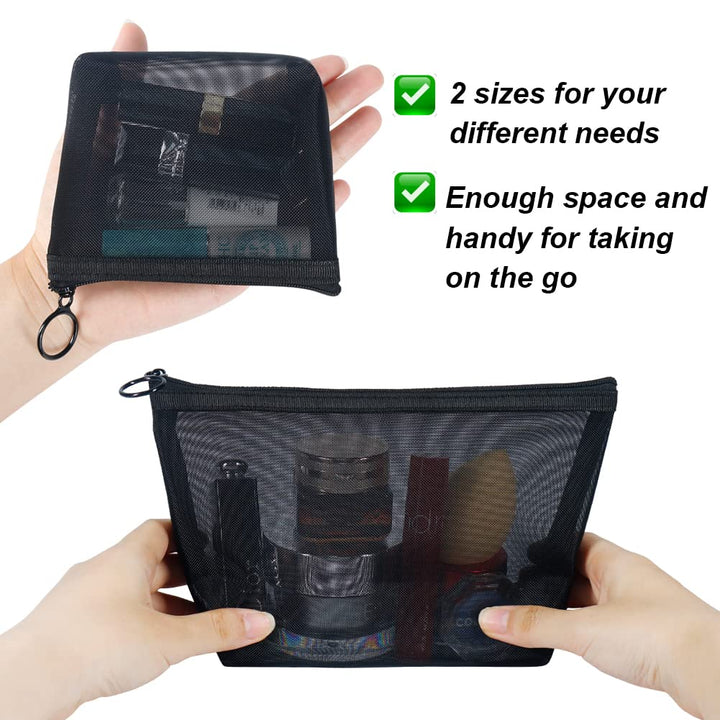 Black Mesh Makeup Bag, 4pcs Travel Cosmetic Pouches with Zipper Toiletry Organizer Case for Purse Diaper Bag Tote Bag