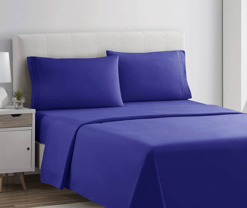 Bed Sheets, Premier 1800 Series 4 Piece Bed Sheet Set, Deep Pocket, Wrinkle, Fade, Stain Resistant, Luxury Soft Bedding Sheets & Pillowcases, King, Royal Blue