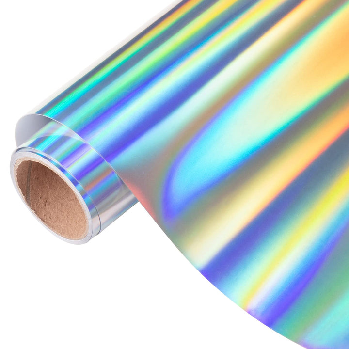 Holographic HTV Vinyl Roll 12 x5ft Silver Metallic Heat Transfer Vinyl Iron on Vinyl Easy to Cut &amp; Weed DIY Heat Press Design for T-Shirts