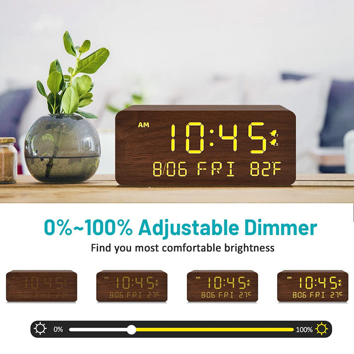 Andoolex Wooden Digital Alarm Clock with Wireless Charg