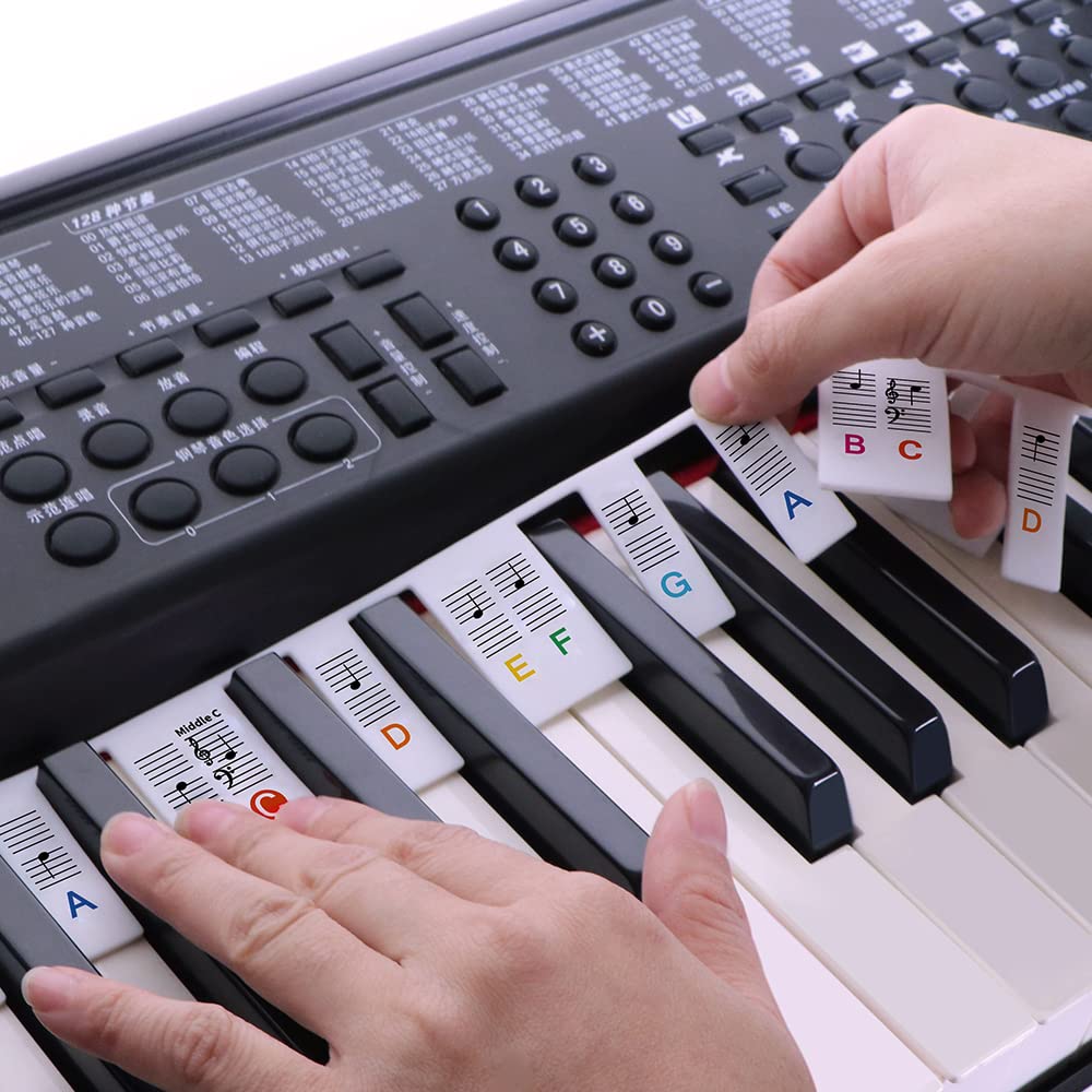 Removable Piano Key Stickers Note Labels for 88 Key Full Size Silicone Reusable Piano Keyboard Stickers for Beginners Comes with Box(Color)
